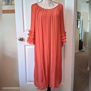 Indigo Rose ruffle sleeve dress, Coral 3X